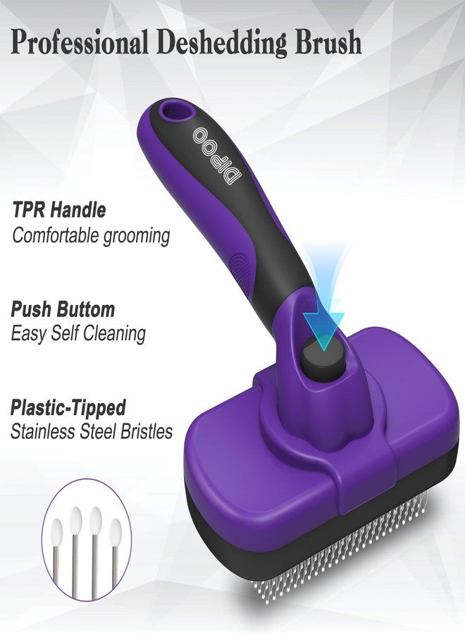 Dipoo Self Cleaning Cat & Dog Grooming Brush - Skin Friendly Deshedding Hair Brush for Haired Dogs & Puppies, Purple - Image 2
